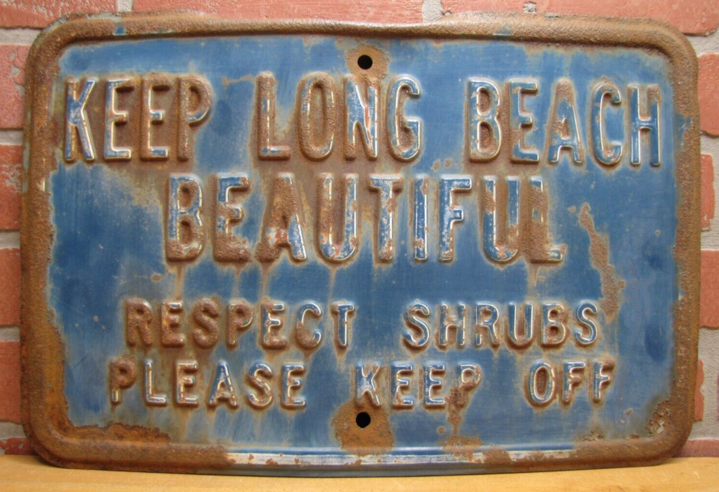 KEEP LONG BEACH BEAUTIFUL RESPECT SHRUBS PLEASE KEEP OFF Original Old Ad Sign