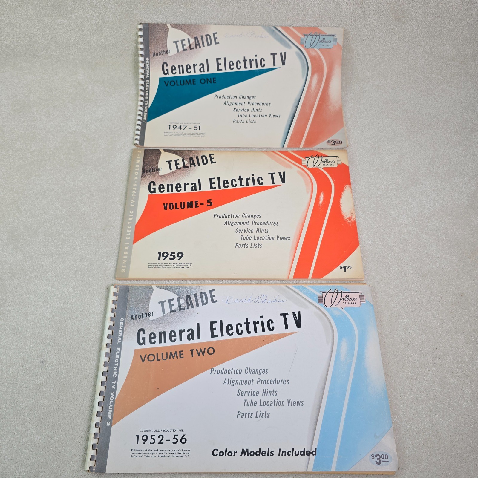 Wallaces Telaide GE TV Service Manual Lot Vol 1 1947-51 Vol 2 1952-56 1959 Vol 5