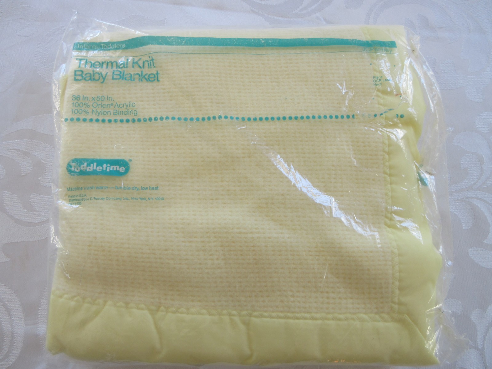Baby Morgan BABY BLANKET Acrylic WAFFLE WEAVE Nylon Trim Yellow 36X50 TODDLETIME
