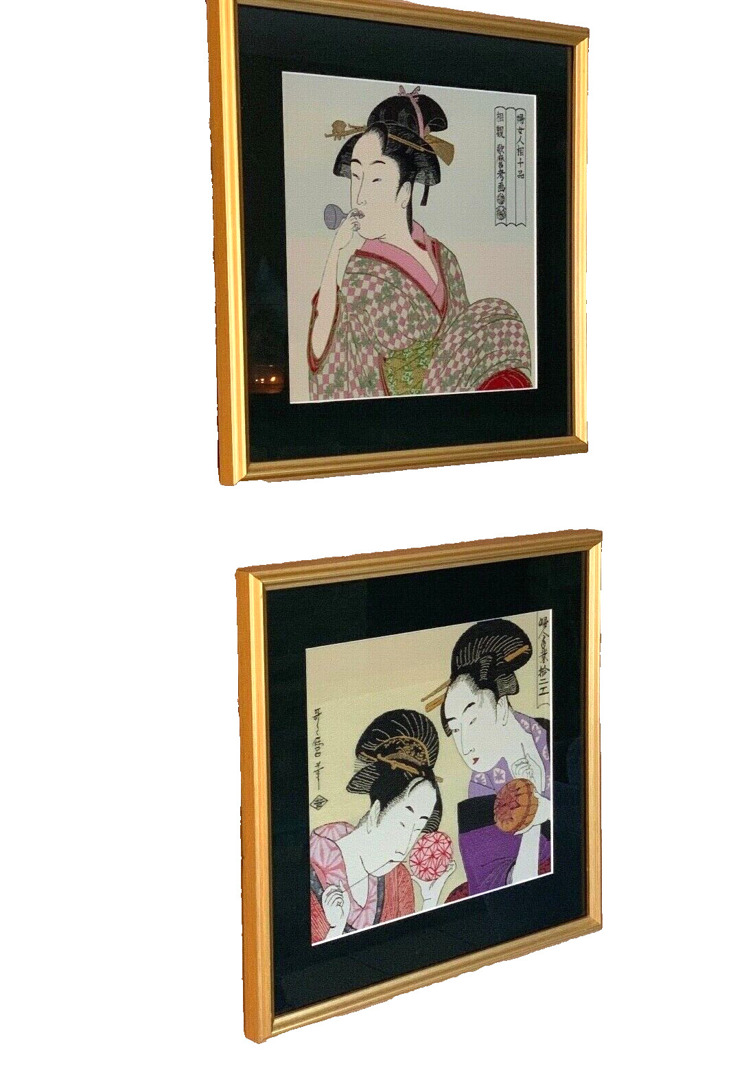 Exquisite Early Mid Century Pair Original Japanese Geisha Beauties Woven In Silk