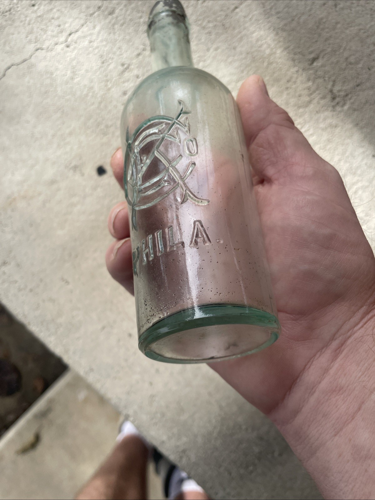 Antique Soda Pop Water Bottle, Philadelphia Pa Vintage VTG Worn Clear Glass Age