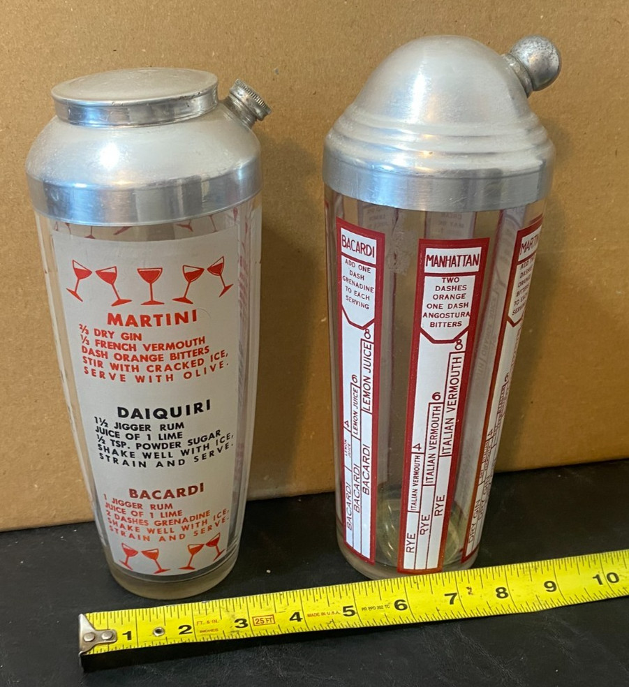 vintage cocktail shaker glass 1950s martini daiquiri ingredients measuring