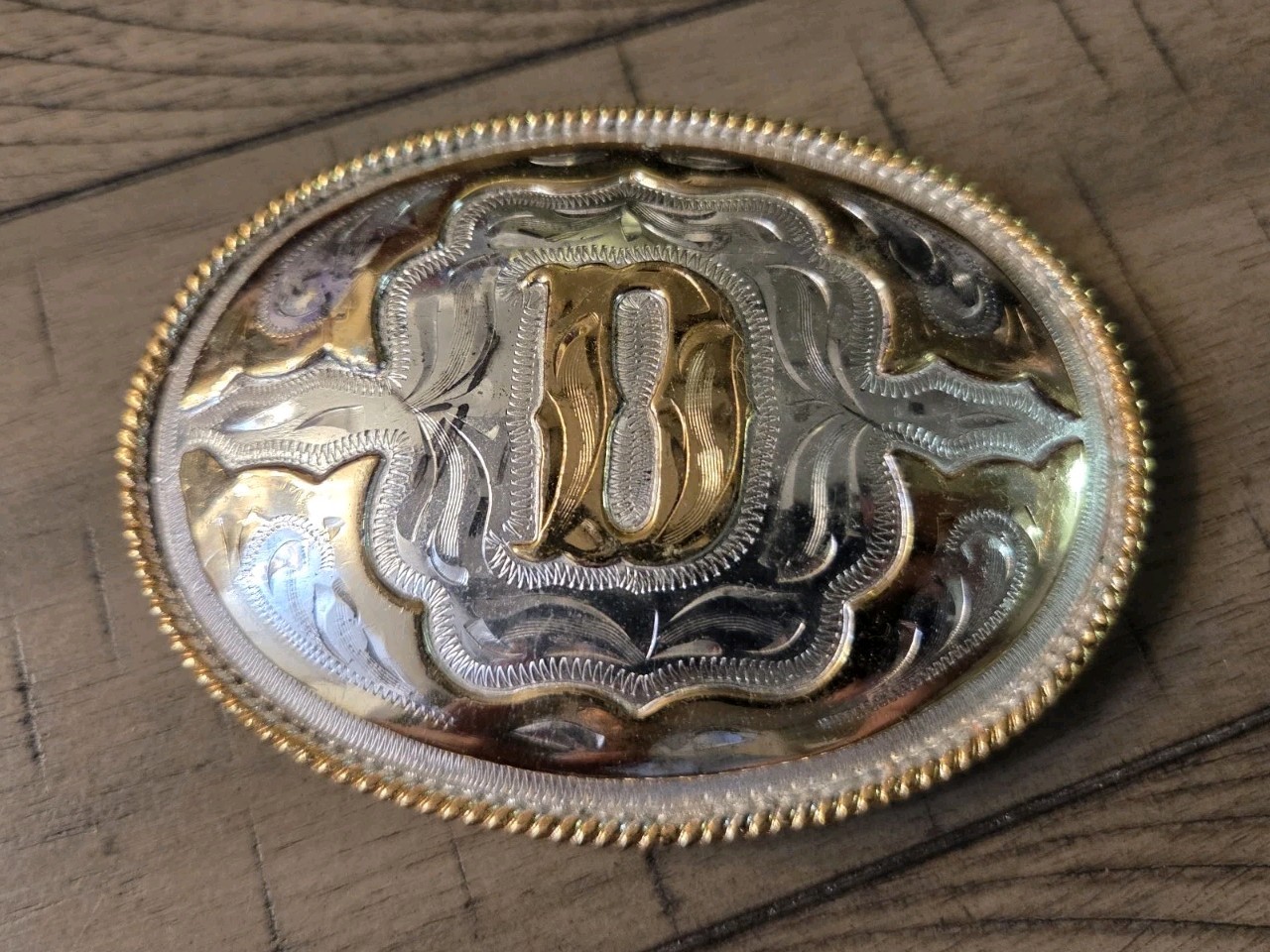 Silver Strike 3-D Silver & Gold Tone U Belt Buckle - Letter D