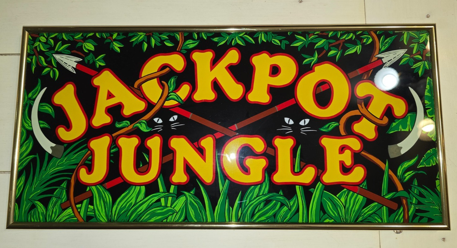 Vintage IGT Jackpot Jungle Slot Machine Glass Sign - Professionally Framed