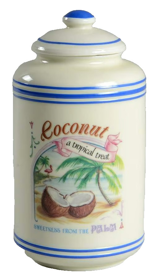 Vintage 1995 Lenox Baker’s Dozen COCONUT Canister White & Blue Porcelain 7”