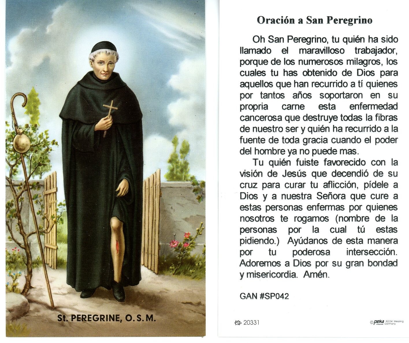 Oracion a San Peregrino - Spanish - GAN - Paperstock Holy Card