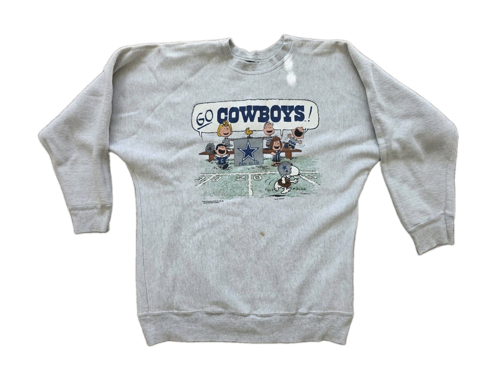 Vintage 1994 Peanuts Snoopy Dallas Cowboys NFL Crewneck Sweatshirt Gray XL