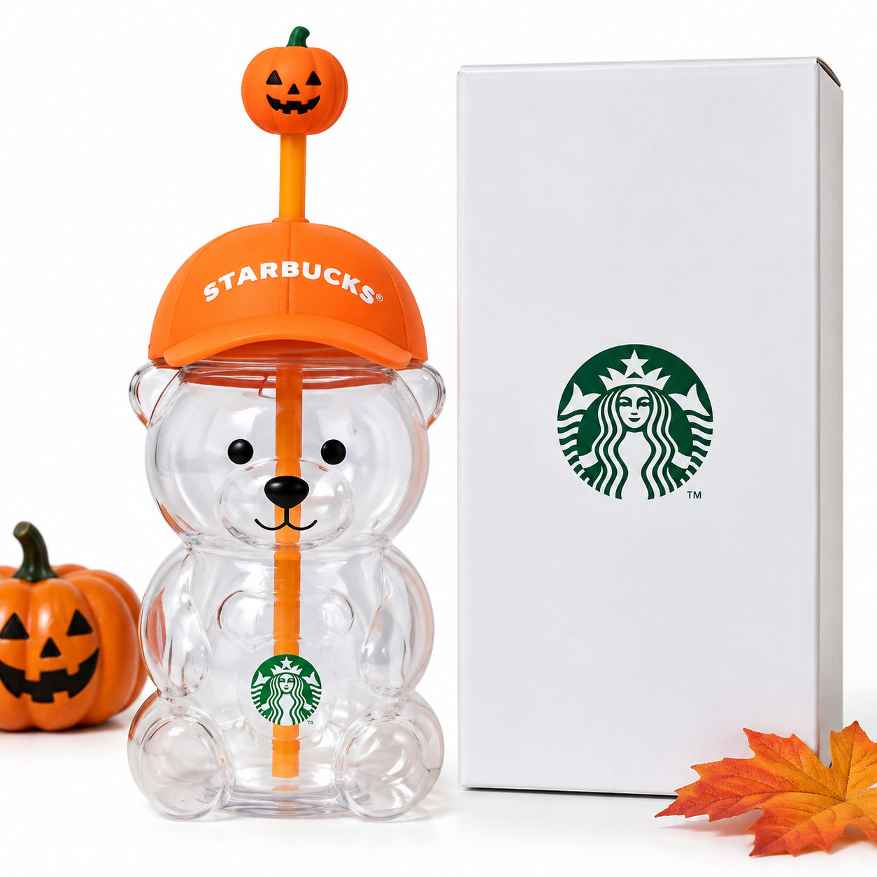 Halloween Starbucks Bearista Bear Cup Tumblers With Pumpkin Topper Baseball Cap