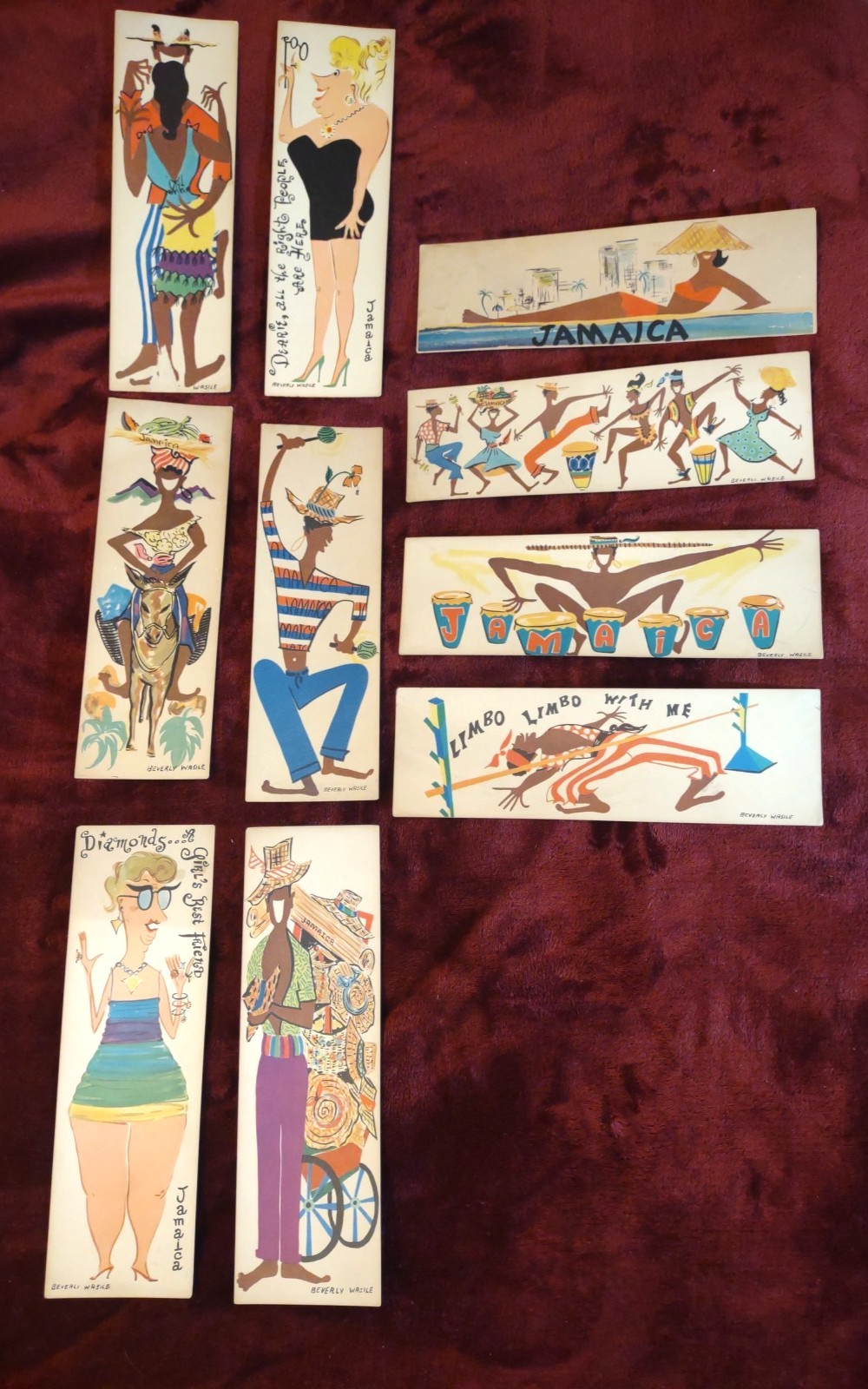 Set Of Vintage Beverly Wasile Lg. Jamaican Postcards - 10 Total | 60's | Vibrant