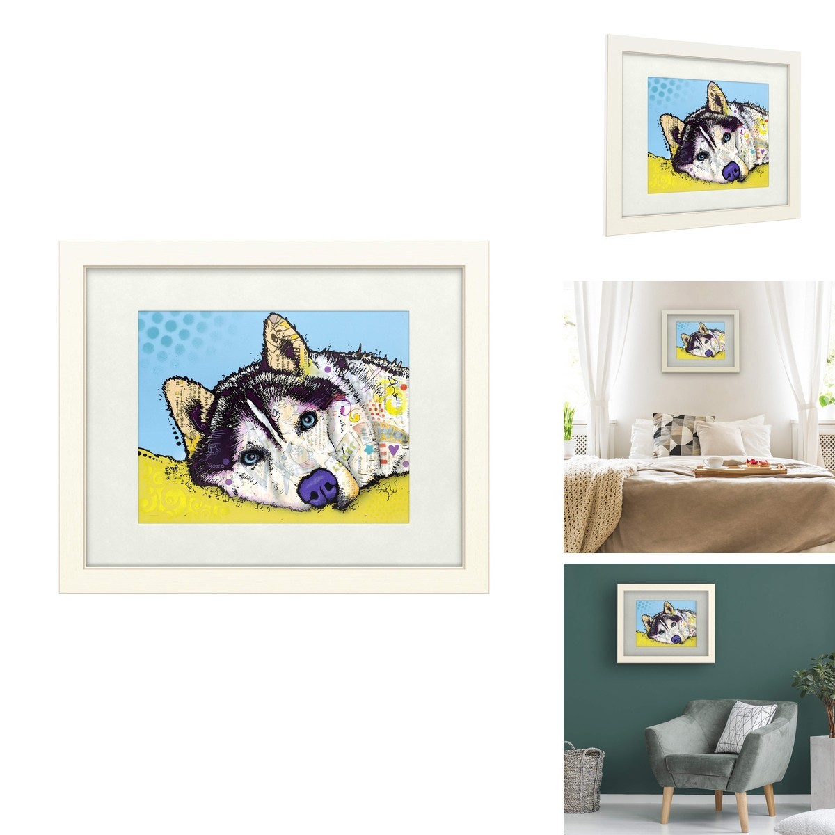 Trademark Fine Art Siberian Husky II White Matted White Frame Dean Russo 16x20