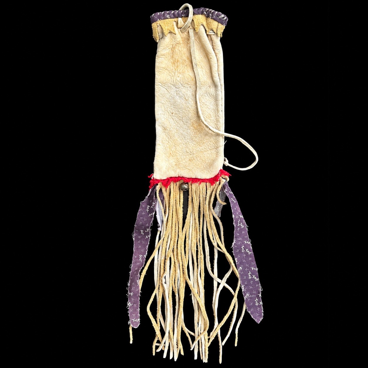 Antique Circa 1900 Iroquois Attributed Medicine Bag Deerskin Trade Cloth Fringe 
