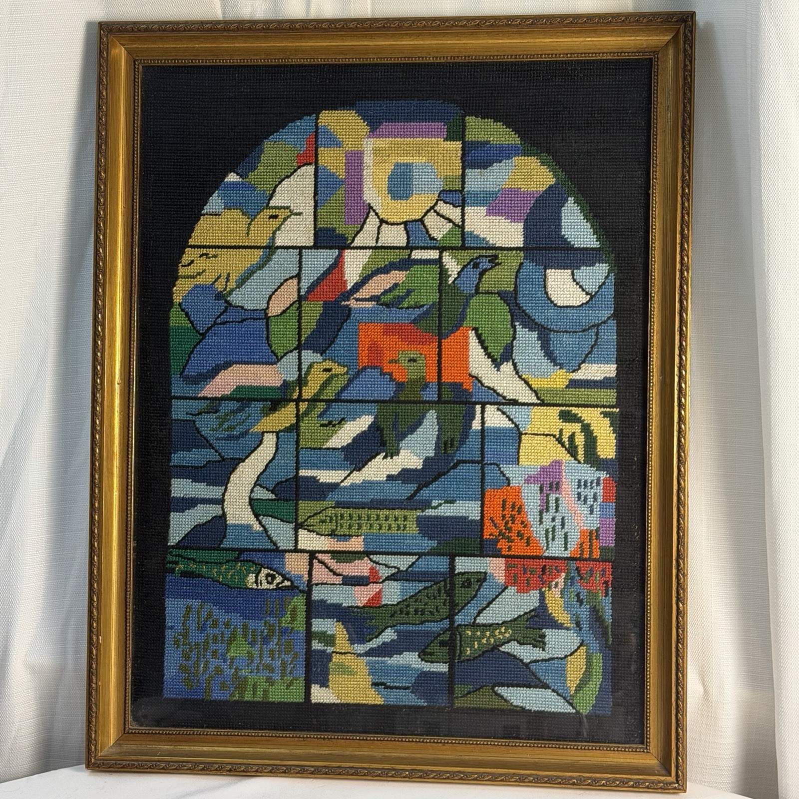 Vintage Marc Chagall Needlepoint Jerusalem Windows Tribe of Issachar 