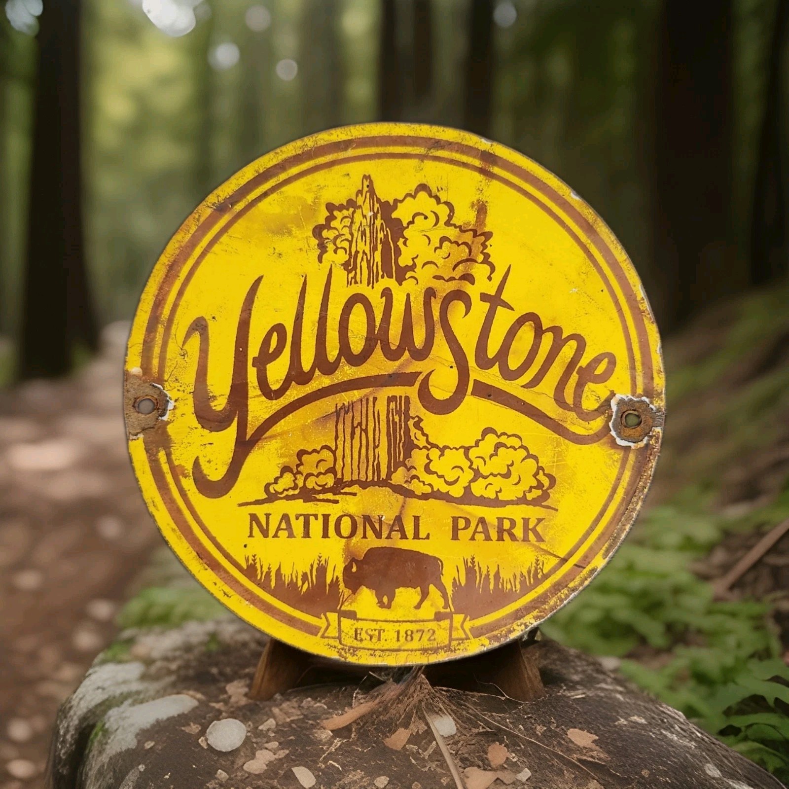 Vintage Yellowstone National Park Porcelain Sign Vintage, Est. 1872, RV Camping