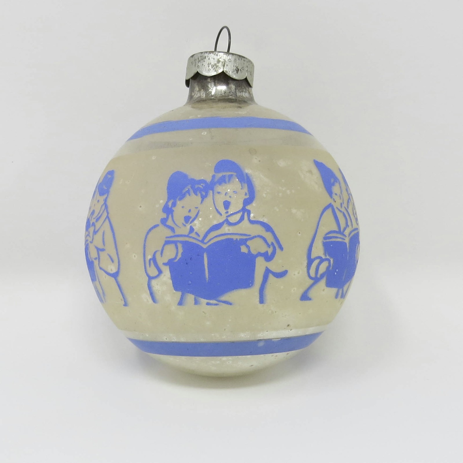 Vintage Carolers Stenciled Glass Christmas Ornament ~ 2-1/2\