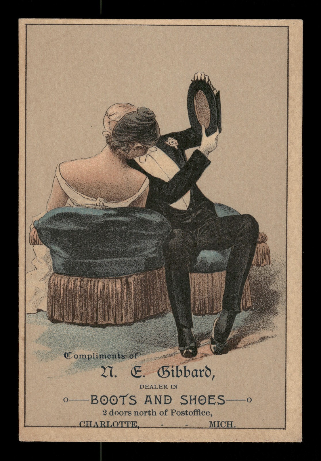 1800s Ephemera N. E. Gibbard Boots and Shoes Victorian Era Trade Card