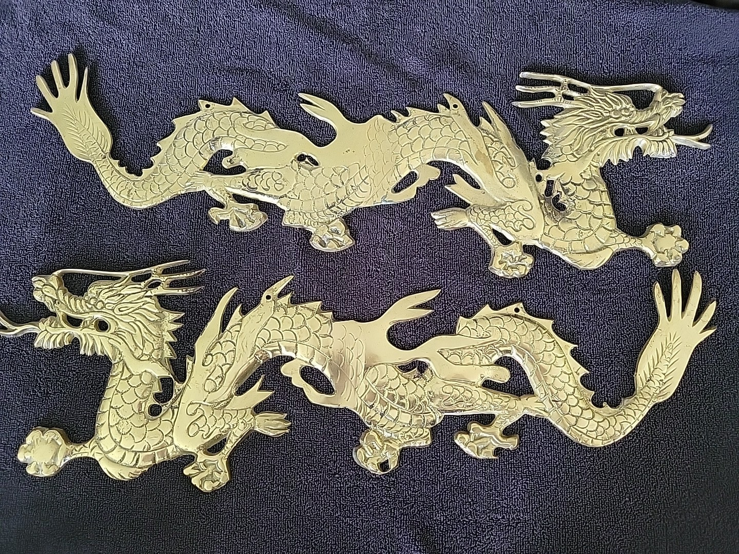 Vintage Pair of Brass Wall Hanging Dragon Figures 24
