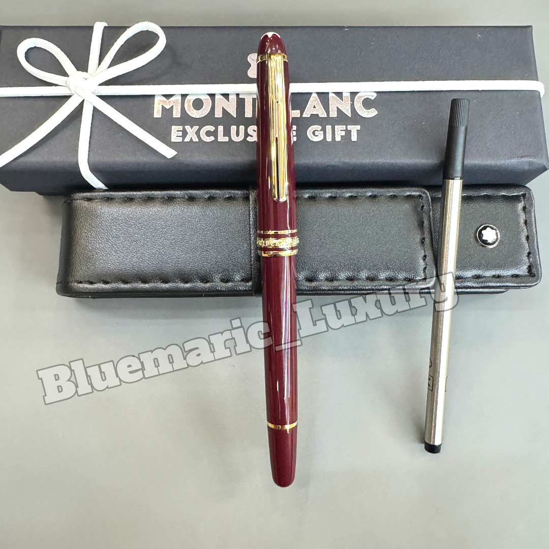 MONTBLANC Meisterstück Burgundy Red Rollerball Pen Gold Trim Luxury Rare