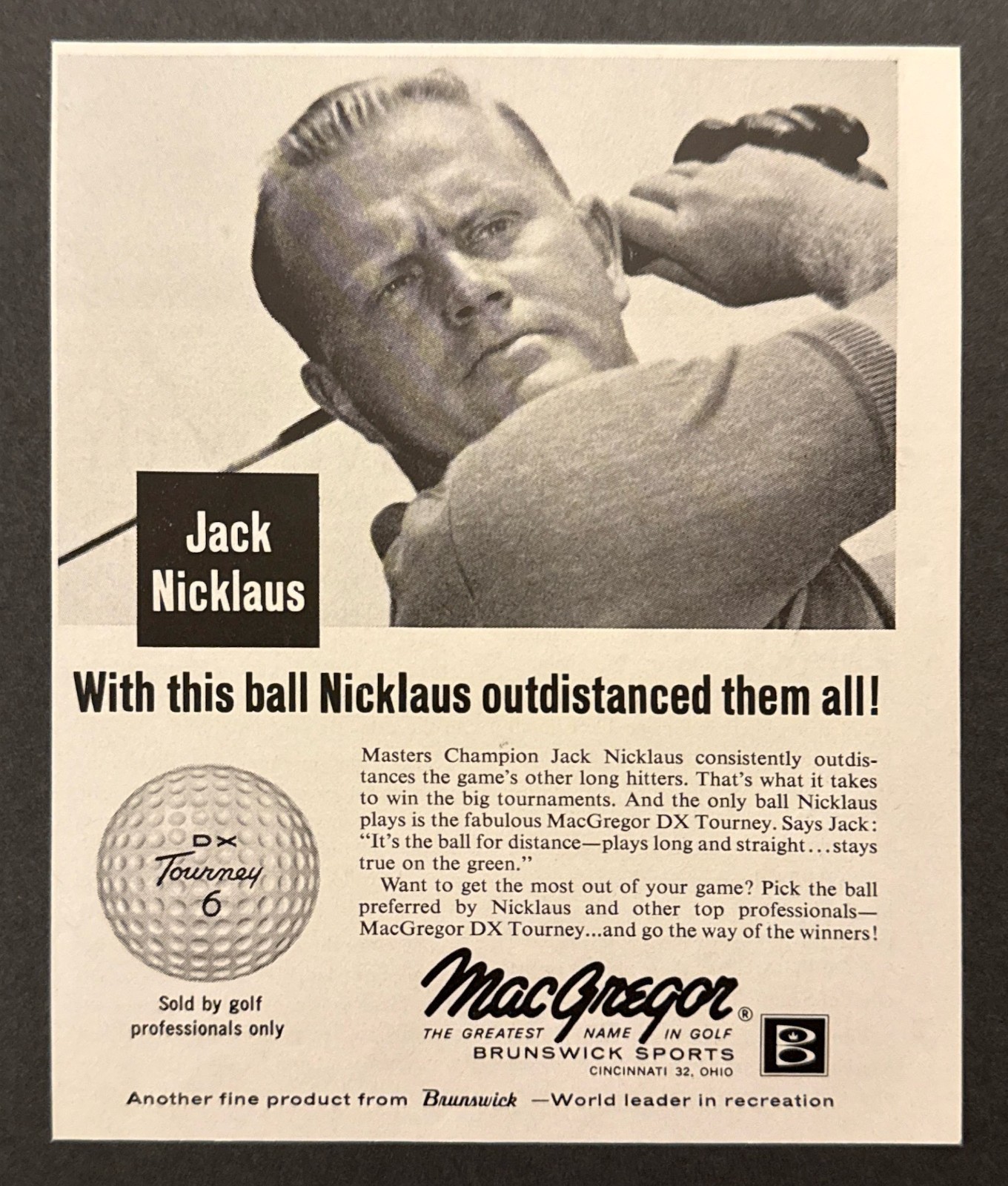 1967 Jack Nicklaus photo MacGregor DX Tourney Golf Ball vintage print ad