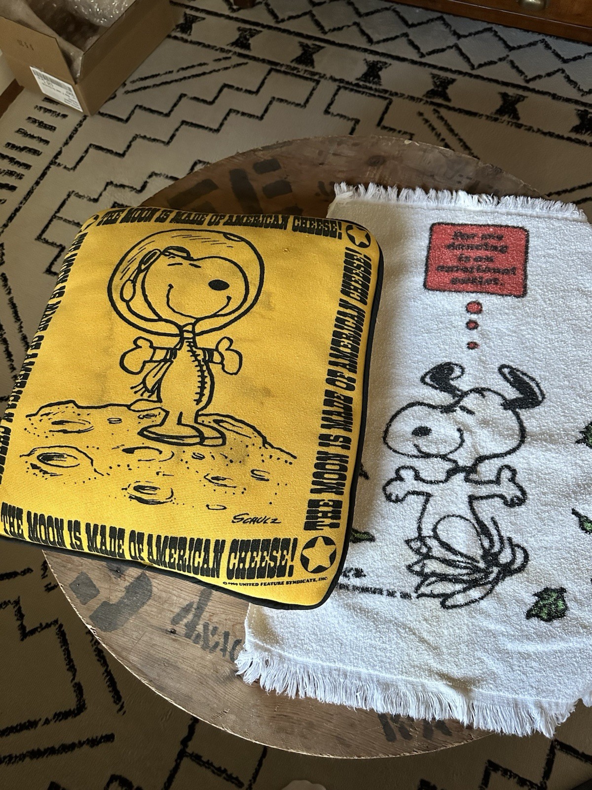 Vintage 1960s Snoopy Peanuts Sweatshirt Pillow Towel Cotton