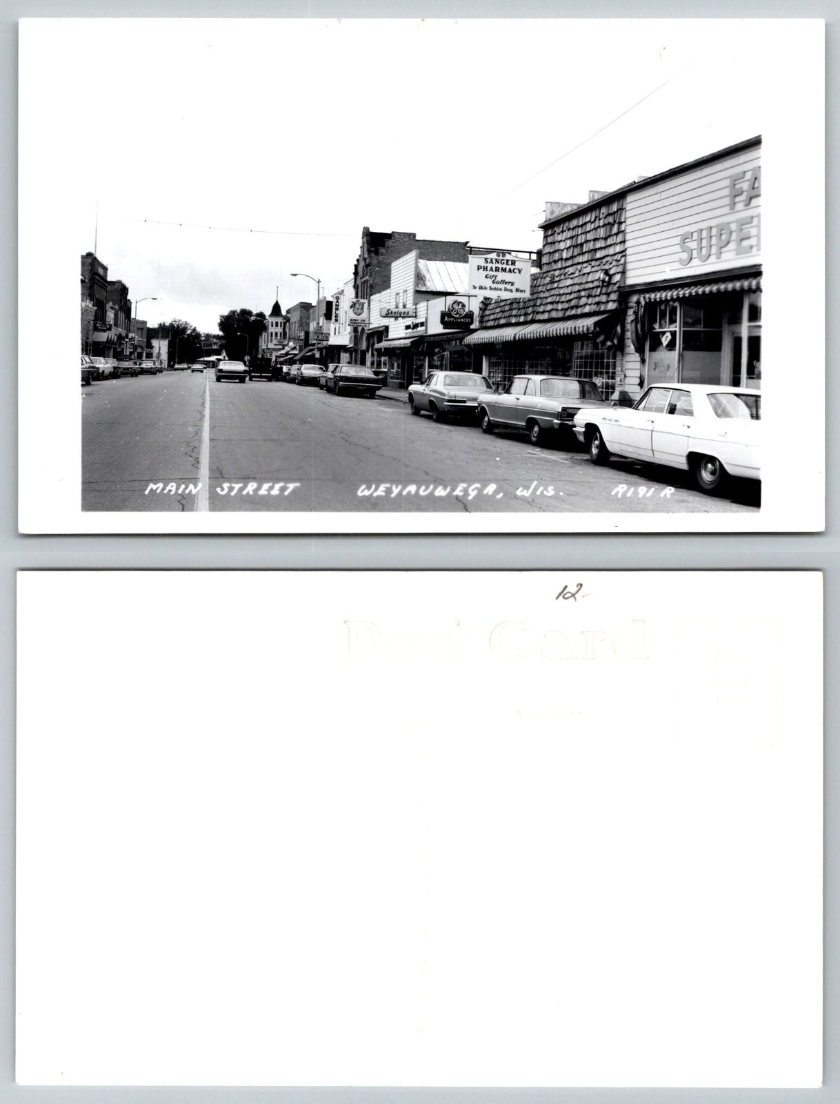 Standard Main Street Weyauwega Wisconsin Cars Postcard