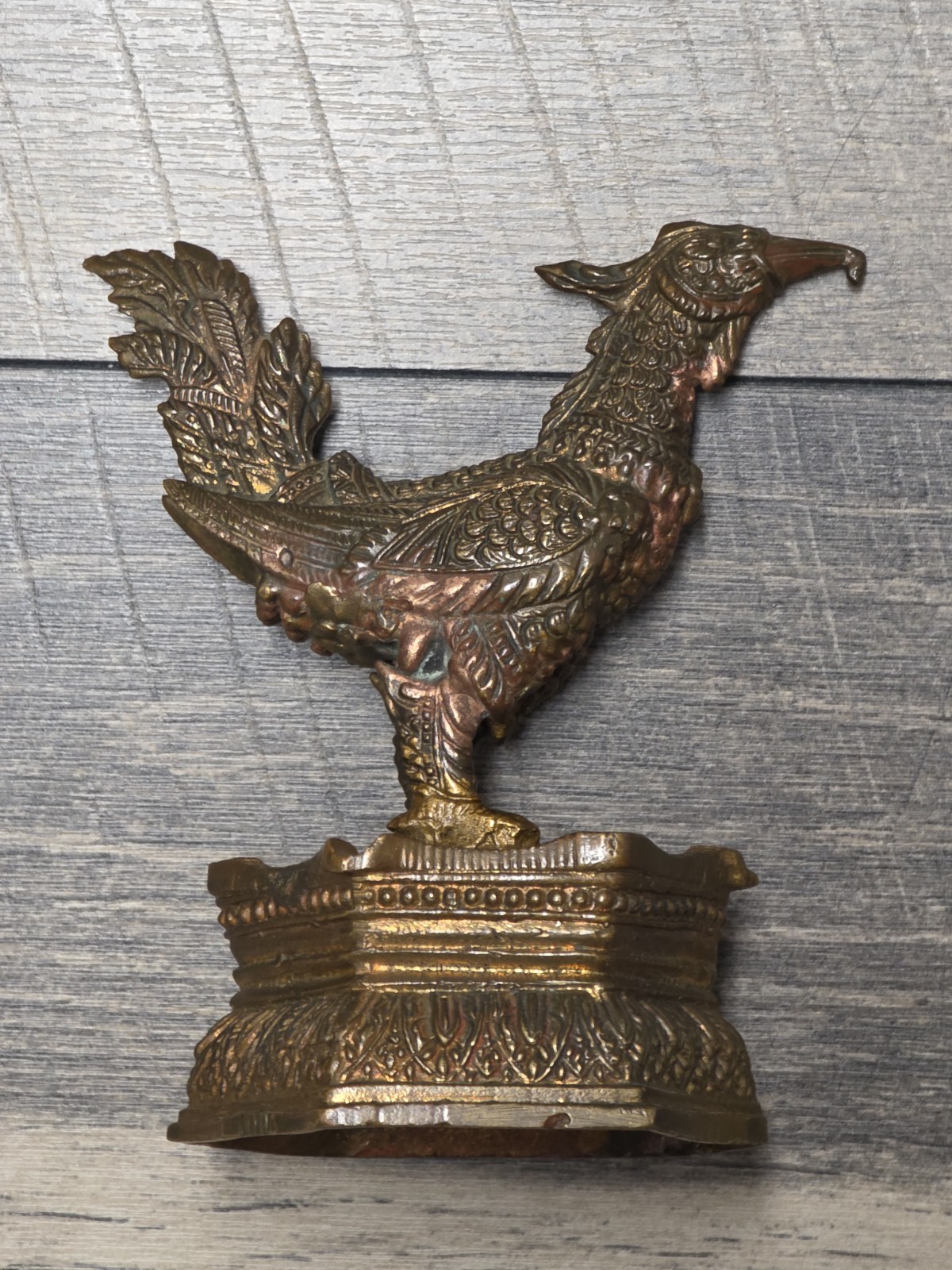 VTG Thai Bronze Hongsa Bird Figure Ashtray With Intricate Details Mid 20th Cent