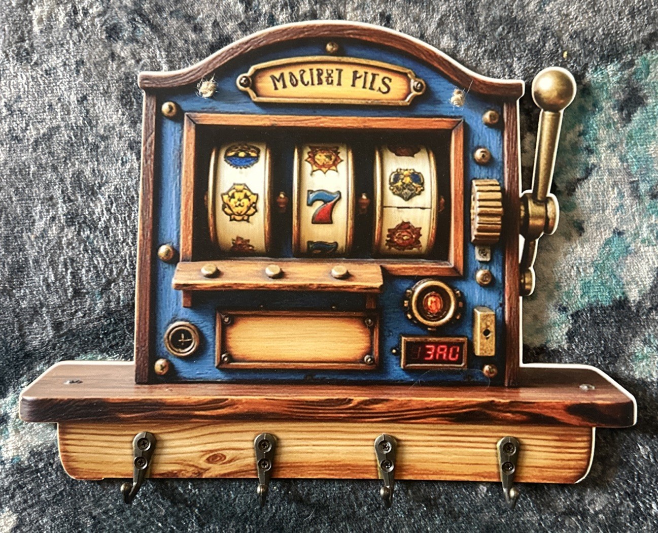 Classic Slot Machine Key Holder- wooden, 3d effect with Four Metal Hooks-NEW