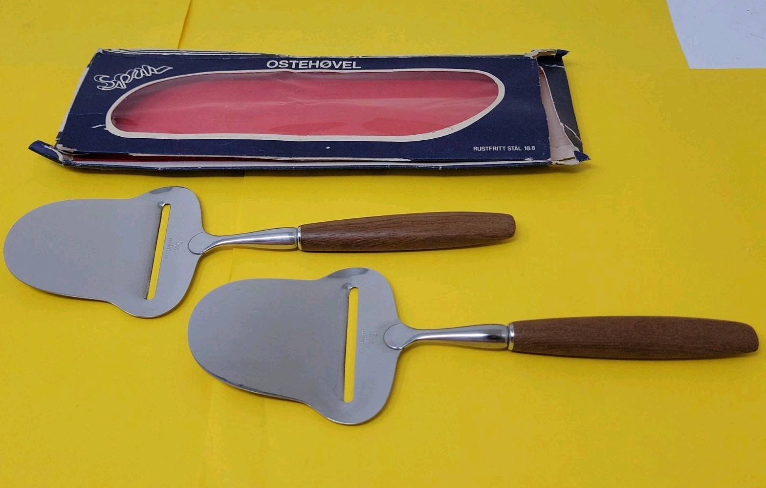 Two Vintage SPAR Norway MCM Cheese Slicer Stainless Steel Charcuterie Unused