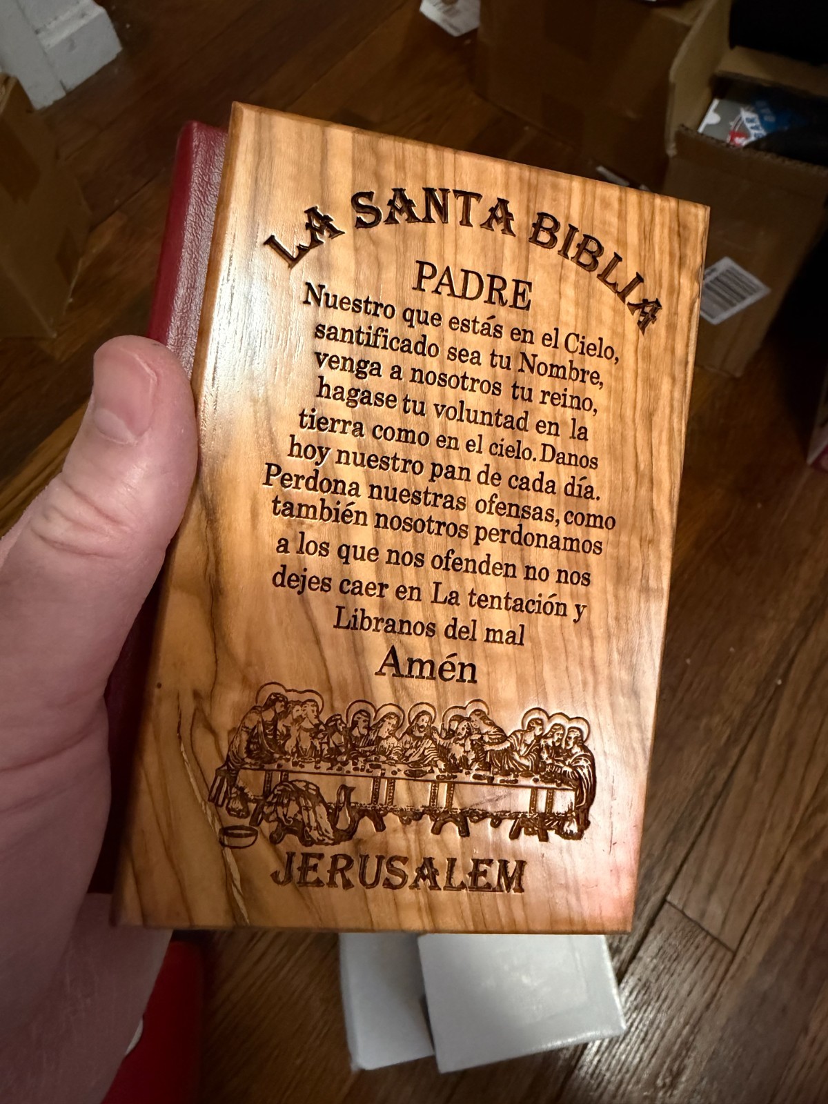 Olive Wood Good News Bible Catholic Edition with Holy Oil Holy Water Spanish