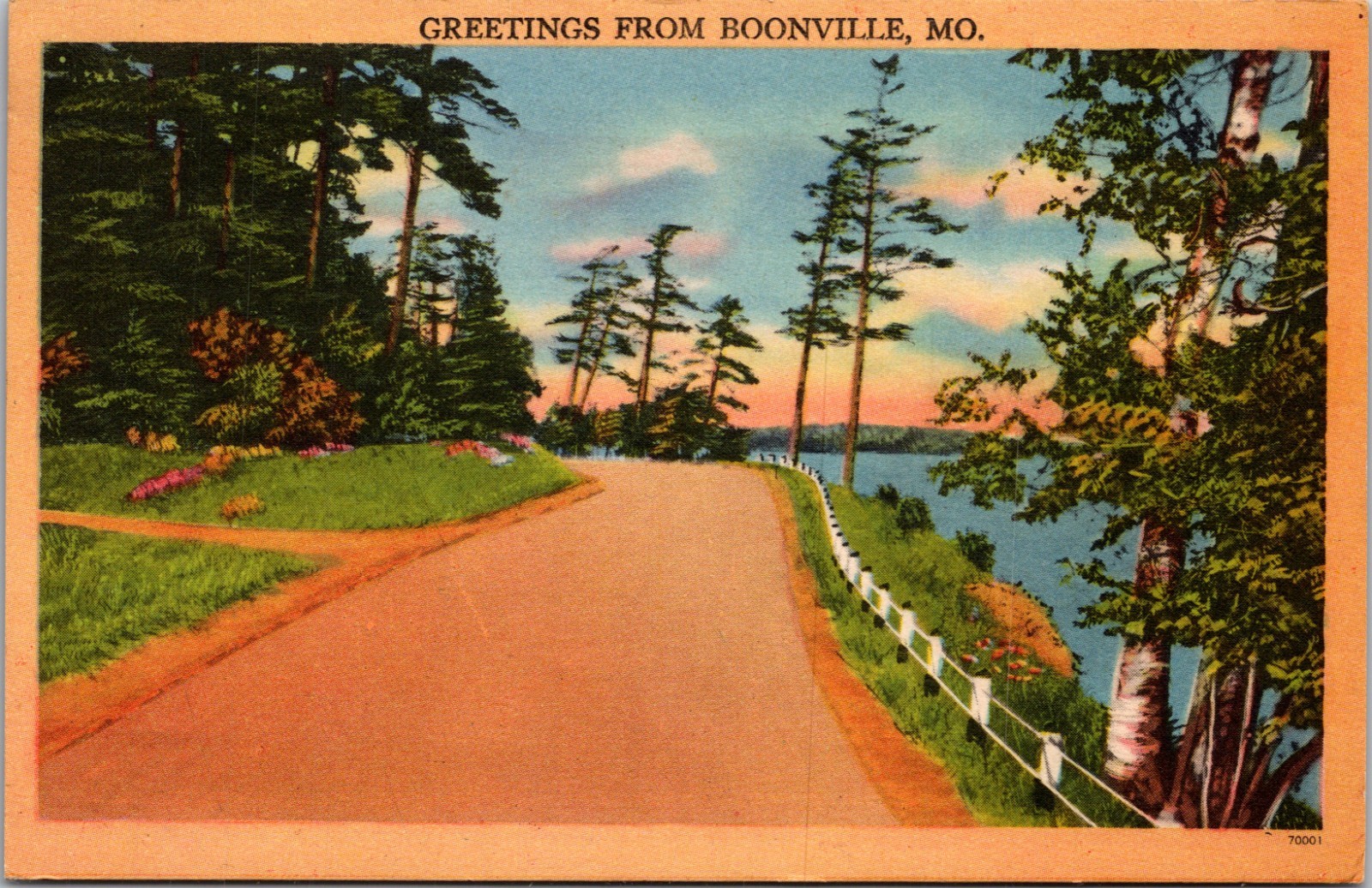 Generic Scenic Greetings Country Road Boonville Missouri UNP Linen Postcard XF1