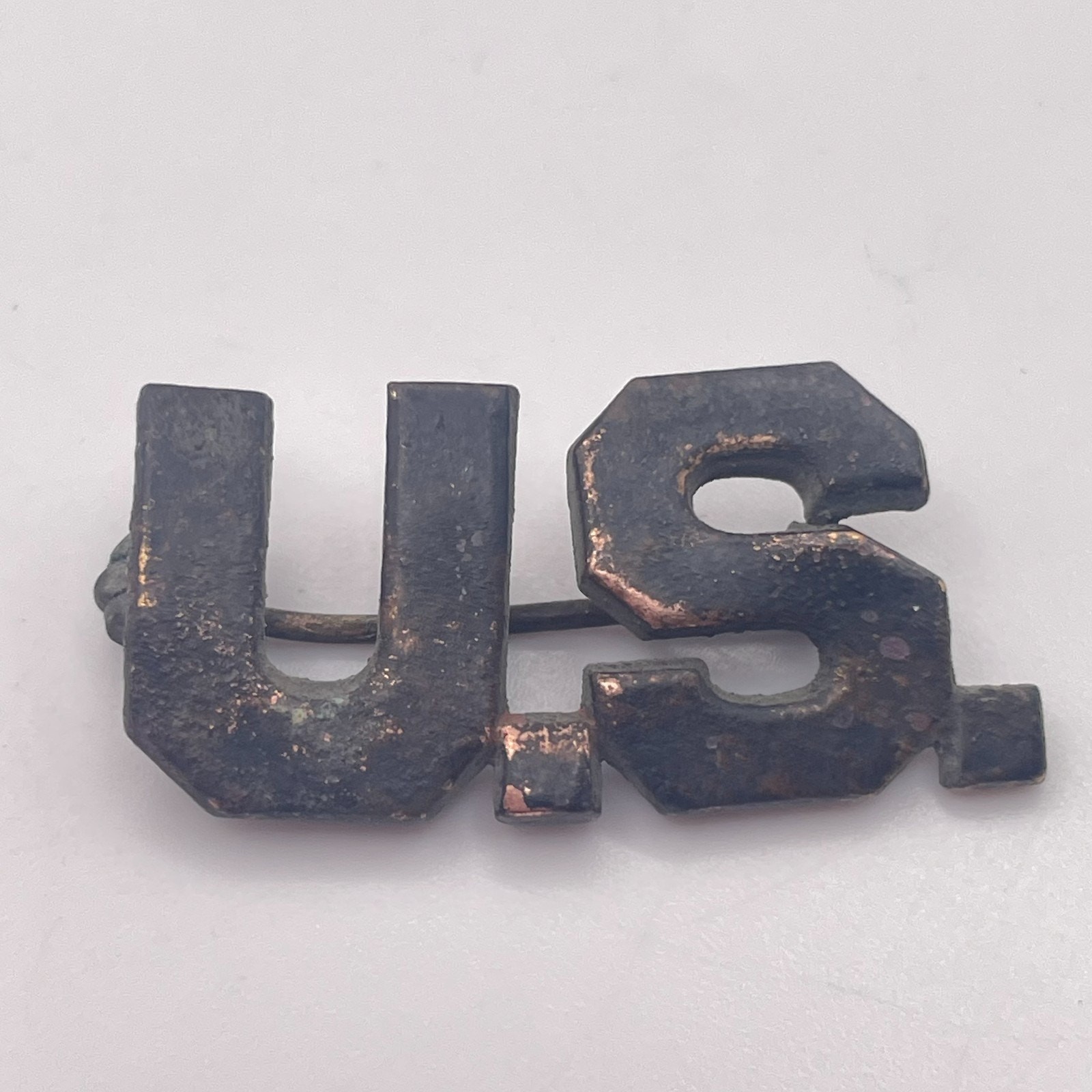 Antique WWI US Military Collar Insignia Pin Bronze Tone Metal Uniform Brooch