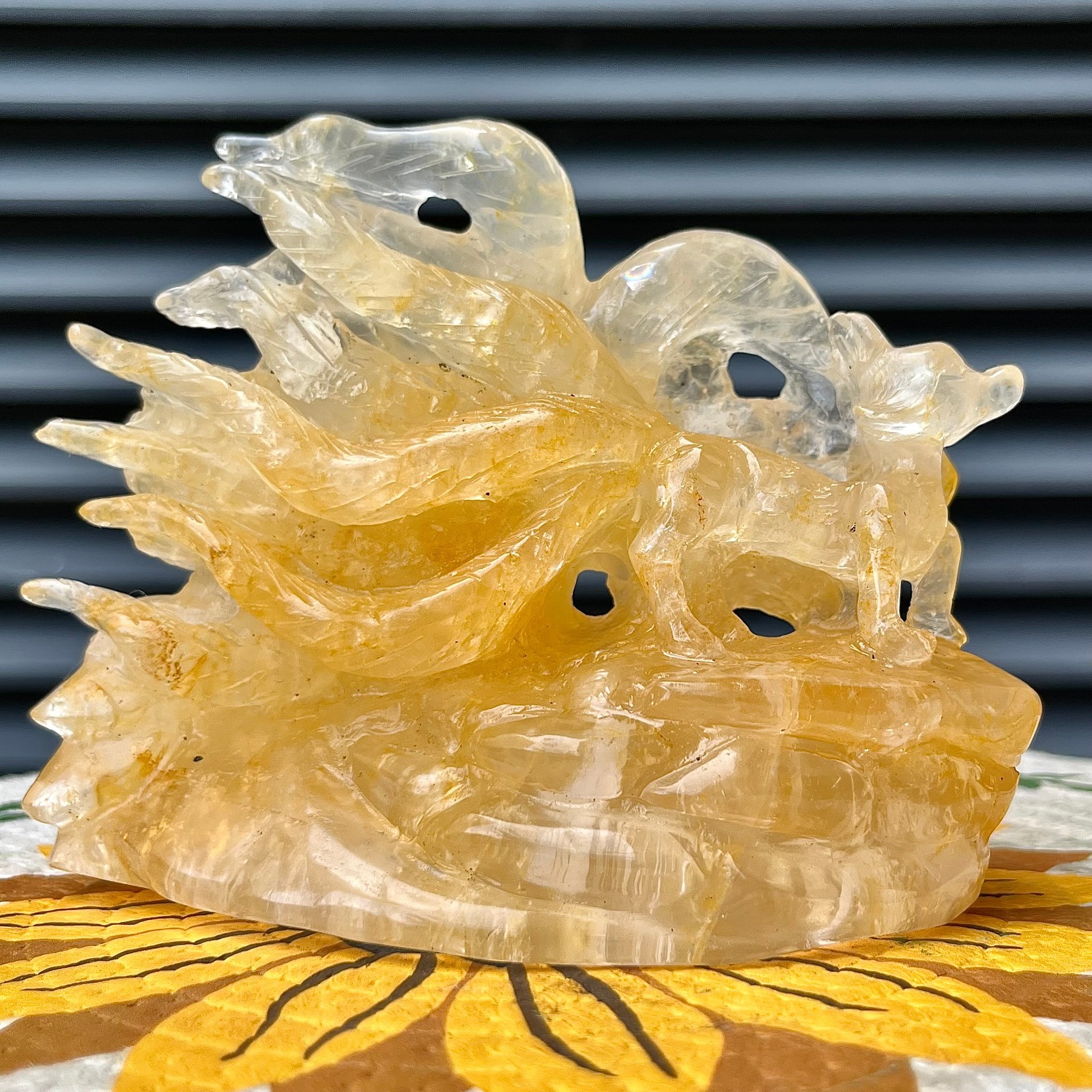 740 g  Clear Quartz Carving Golden Healer Yellow Inclusions Mineral Specimen