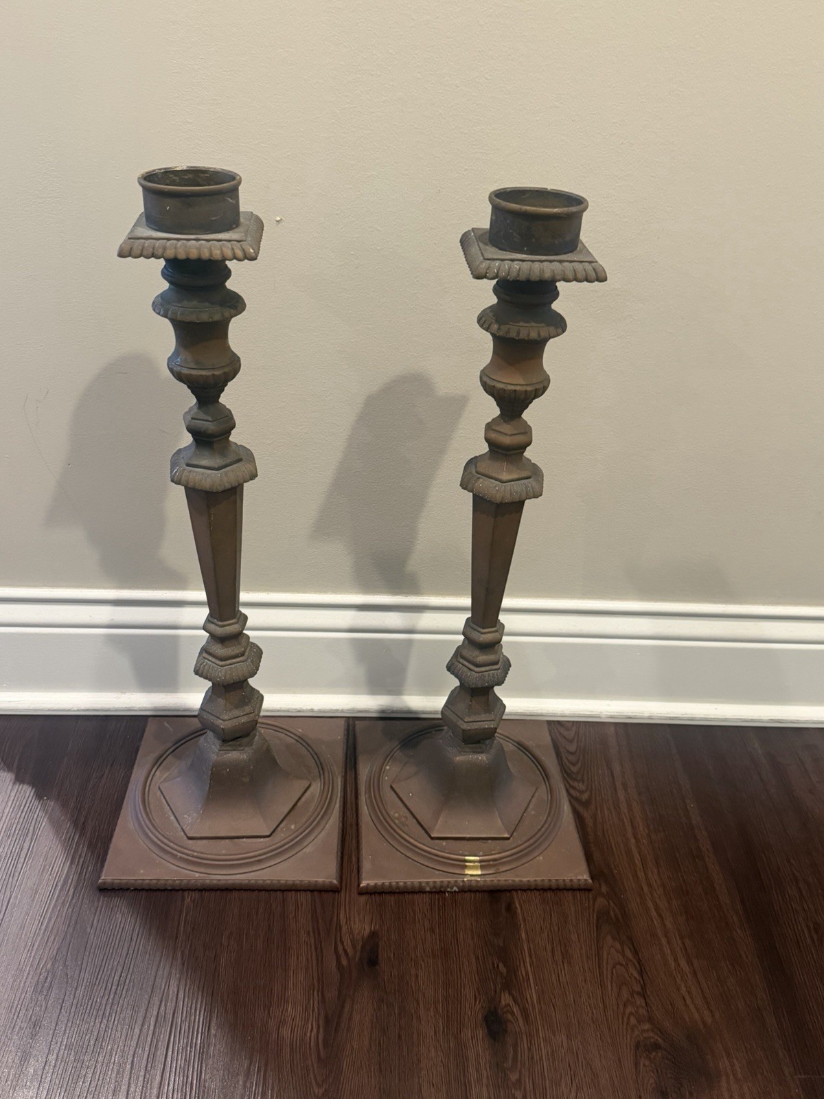 Pair Antique Brass Altar Pricket Candlesticks 22\