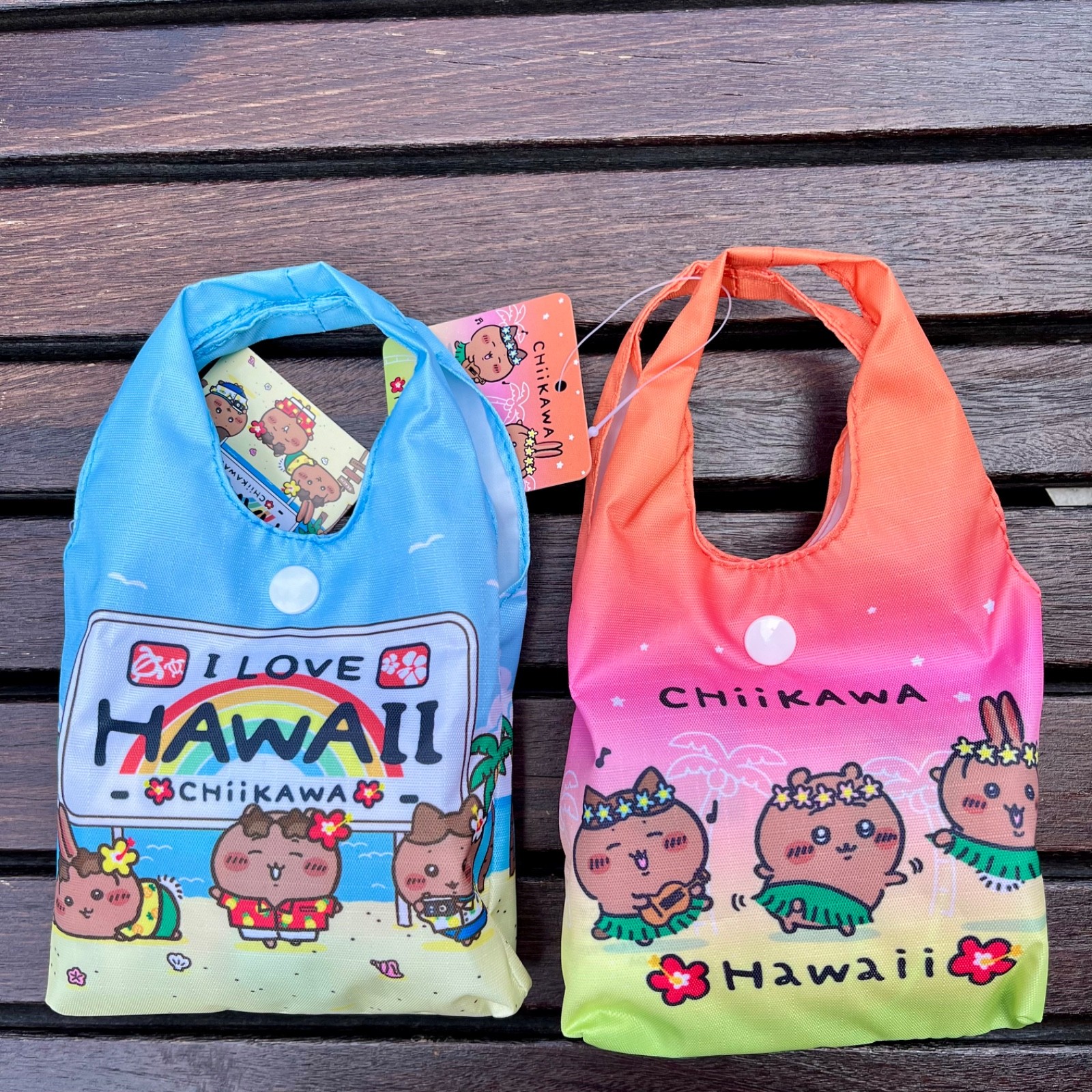 Chiikawa Hawaii Exclusive Limited Reusable Shopping Bag - Blue & Pink (Set of 2)