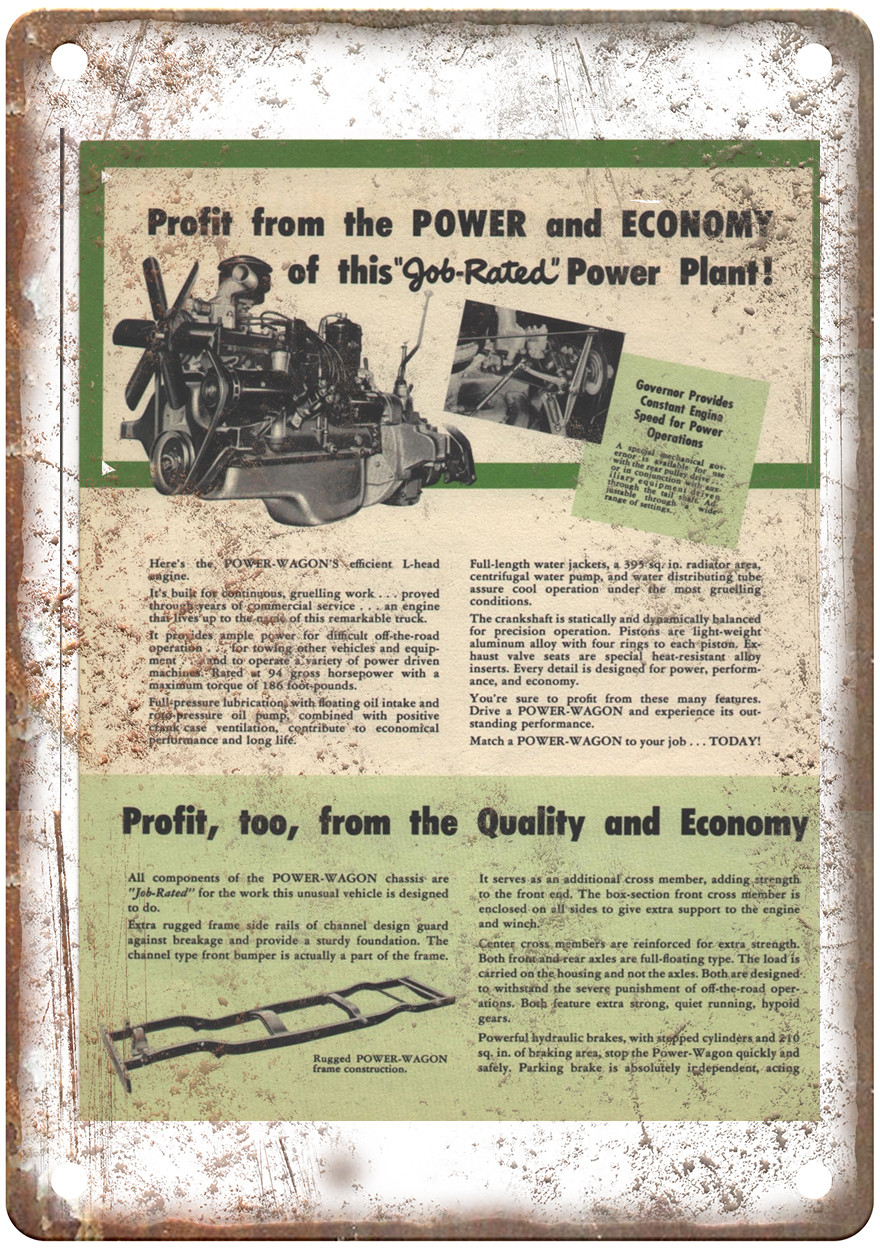 Vintage 1949 Dodge Power Wagon Auto Ad Retro Look Reproduction Metal Sign AM2383