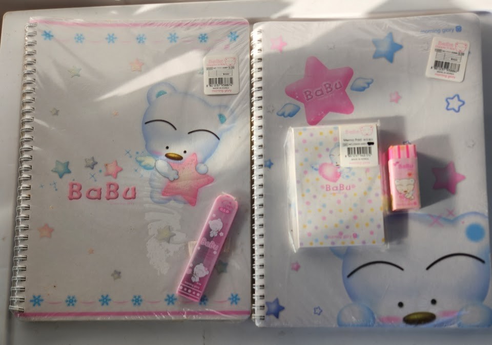 Lot of Vintage Morning Glory Babu Bear Notebooks Eraser Lead Korea