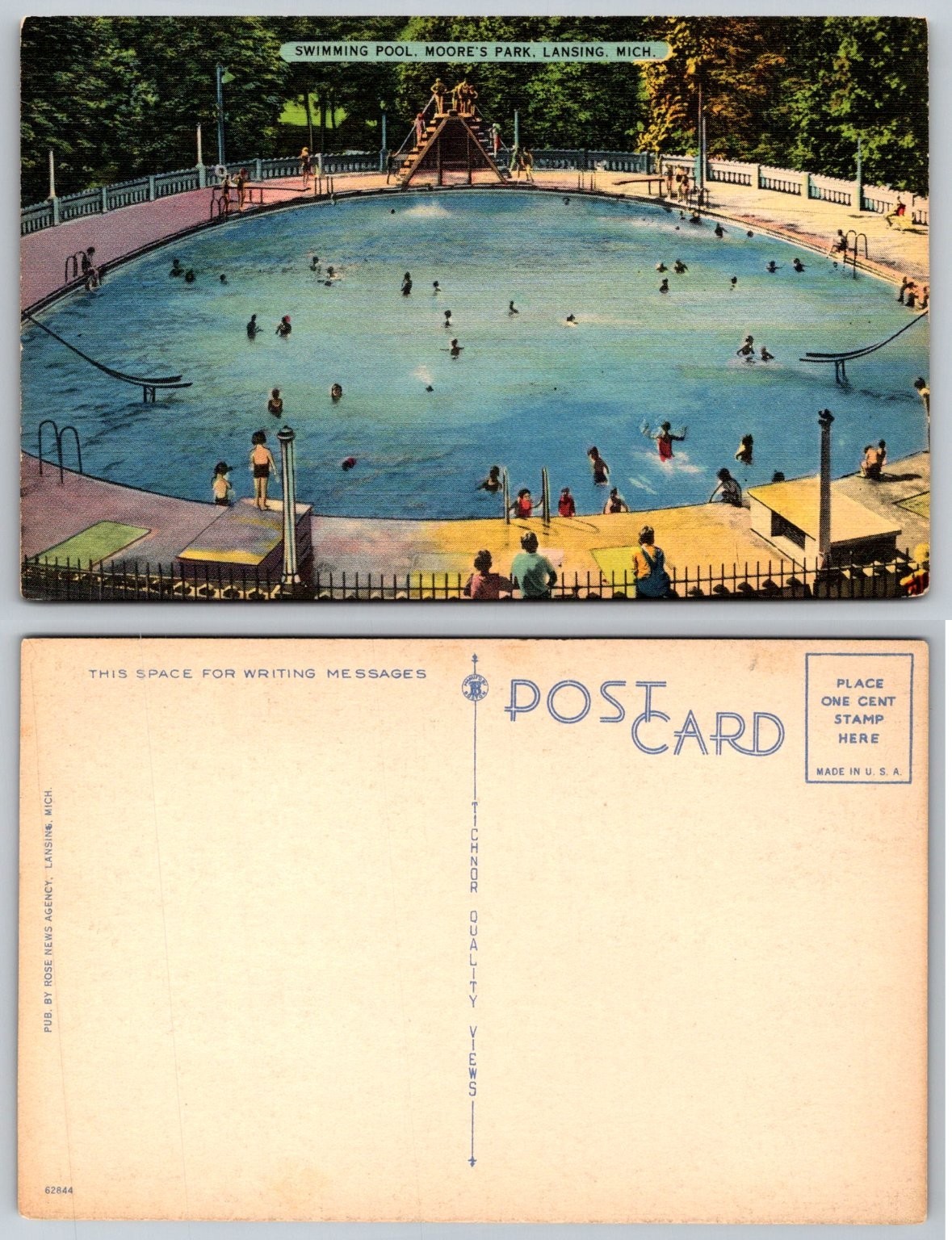 Vintage Moore's Park Swimming Pool Postcard Lansing Michigan Tichnor