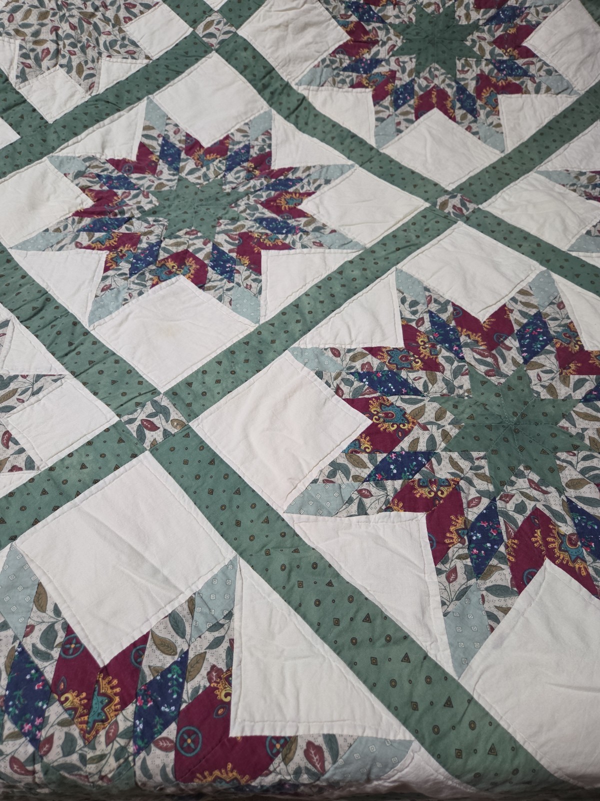 Quilt Vintage Feed Sack Beautiful Eight Point Star End Pattern 90\