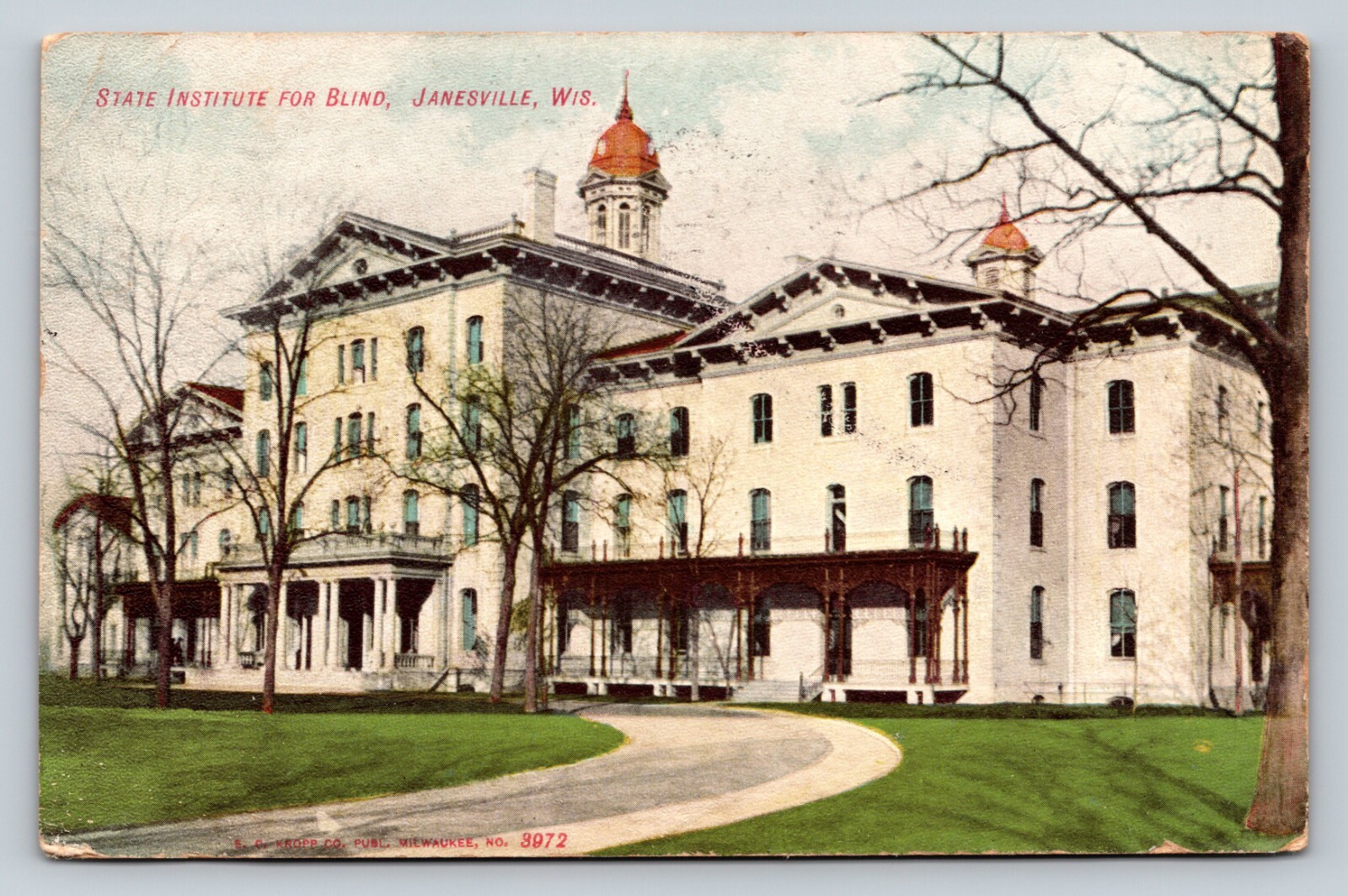 1907 Janesville Wisconsin WI State Institute For Blind EC Kropp ANTIQUE Postcard