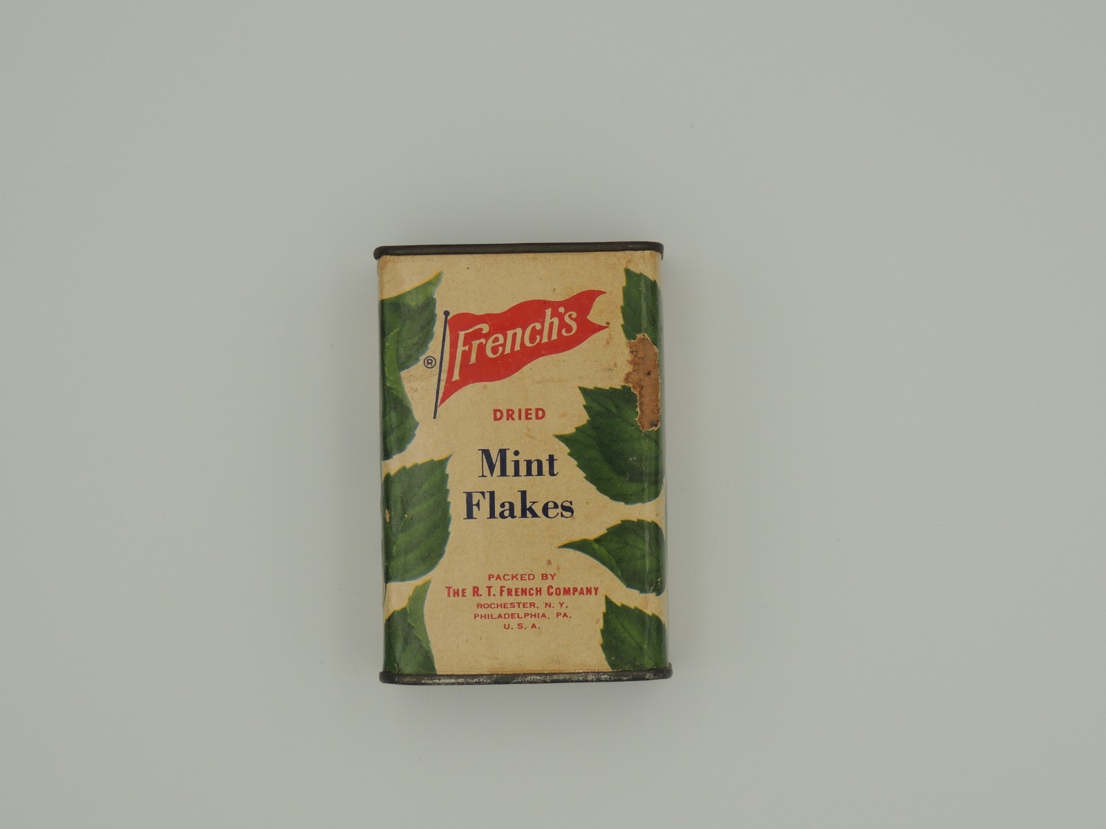 Vintage French\'s DRIED MINT FLAKES Spice Tin Graphic Litho Can Rochester NY
