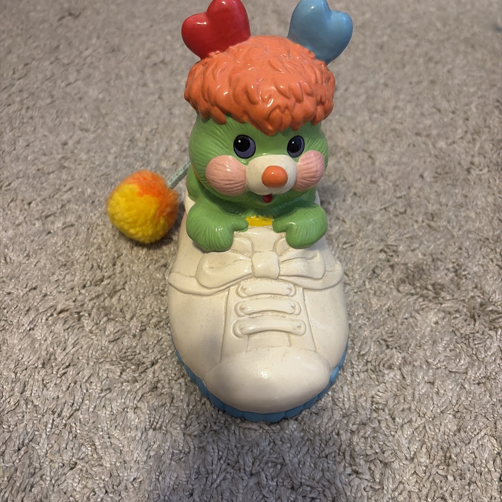 Vintage 1980's Popples Green Mouse Plush Tail Piggy Shoe Coin Ceramic Bank