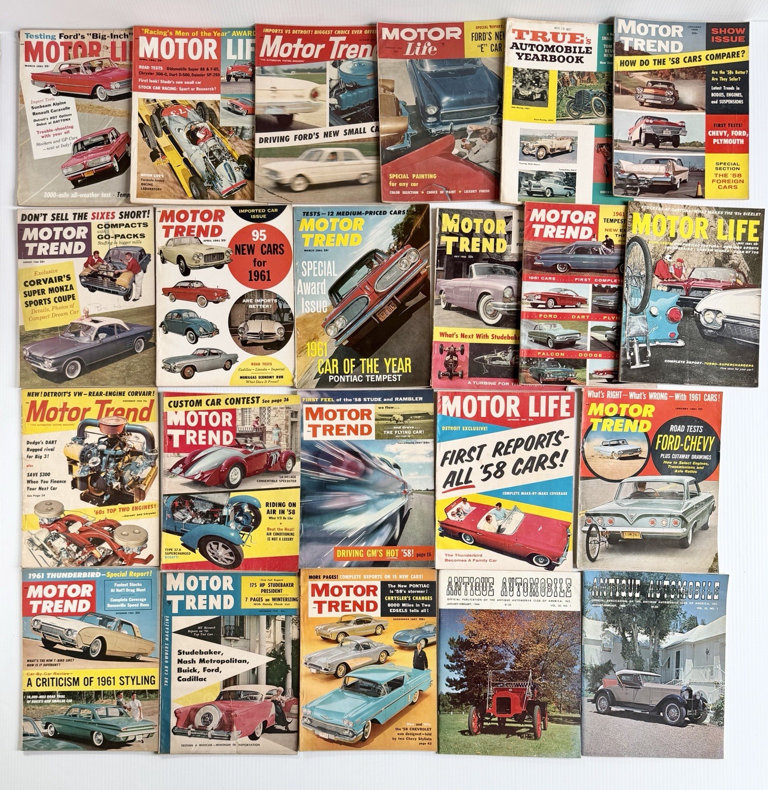 Vintage Car Magazine Lot of 22- Motor Trend, Motor Life, Etc 1950s & 1960s