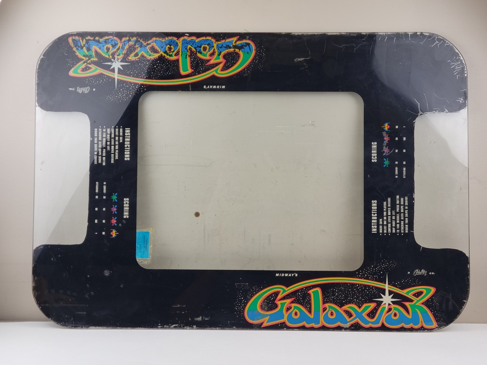 Original Bally Midway Galaxian Cocktail Table Reverse Screen Printed Glass Top