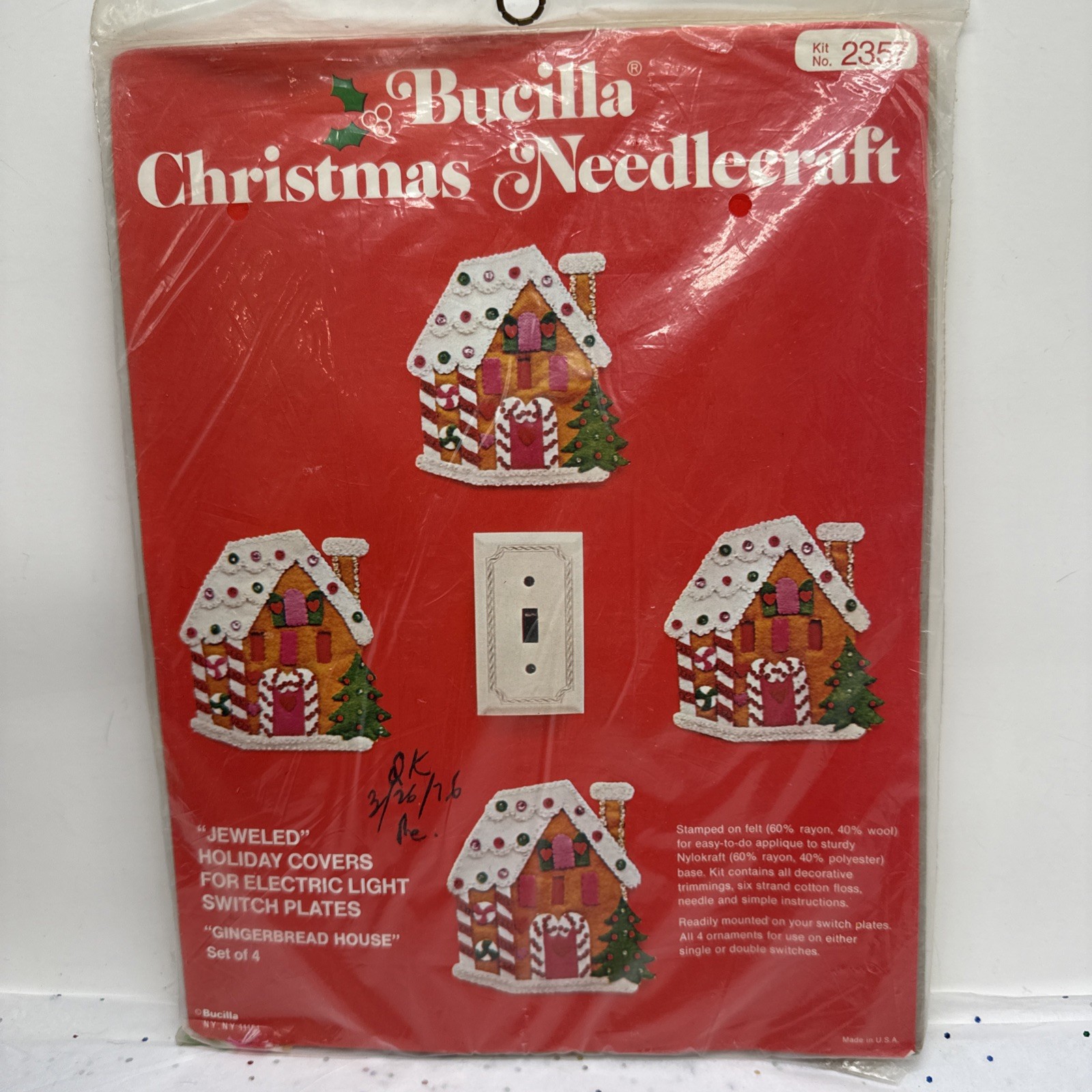 Vtg RARE Bucilla Christmas Jeweled Holiday Switch Plate Cover Craft Kit #2357