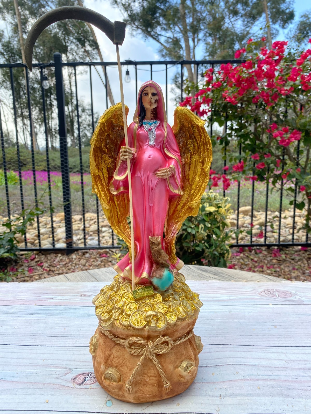 Santa Muerte Blessed Color Pink Fully Loaded Angel with Wings Protection 15