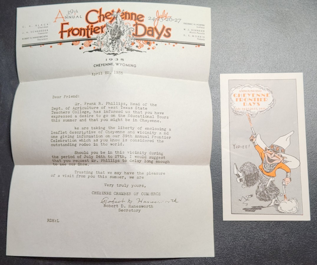 Vintage 1935 Cheyenne Frontier Days Cheyenne Wyoming Chamber of Commerce Invite