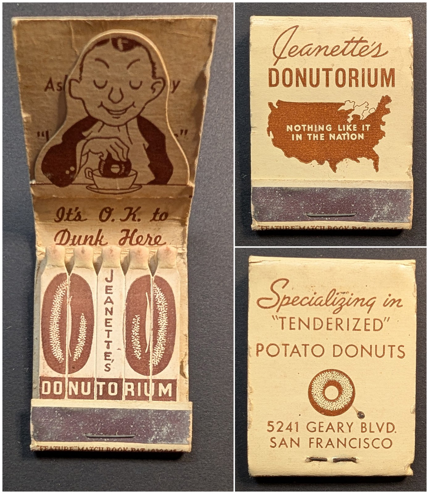 Feature Display Matchbook Jeanette's Donutorium San Francisco CA