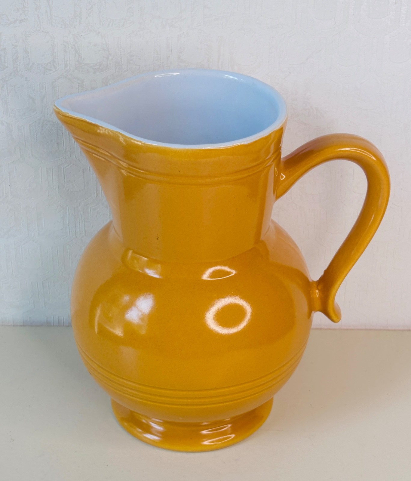 LOVELY VTG EMILE HENRY FRANCE CERAMIC PITCHER JUG VASE MARIGOLD YELLOW