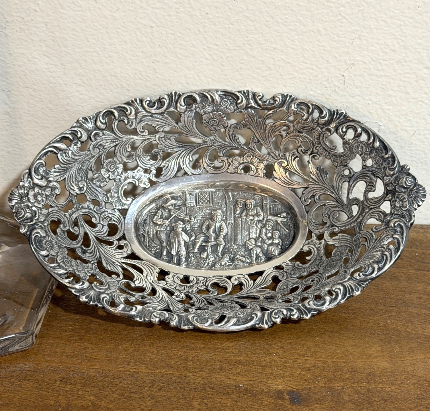 Decorative Dish Silver Plate Jewelry Bowl Trinket Ornate Filigree Dutch Hanau Va