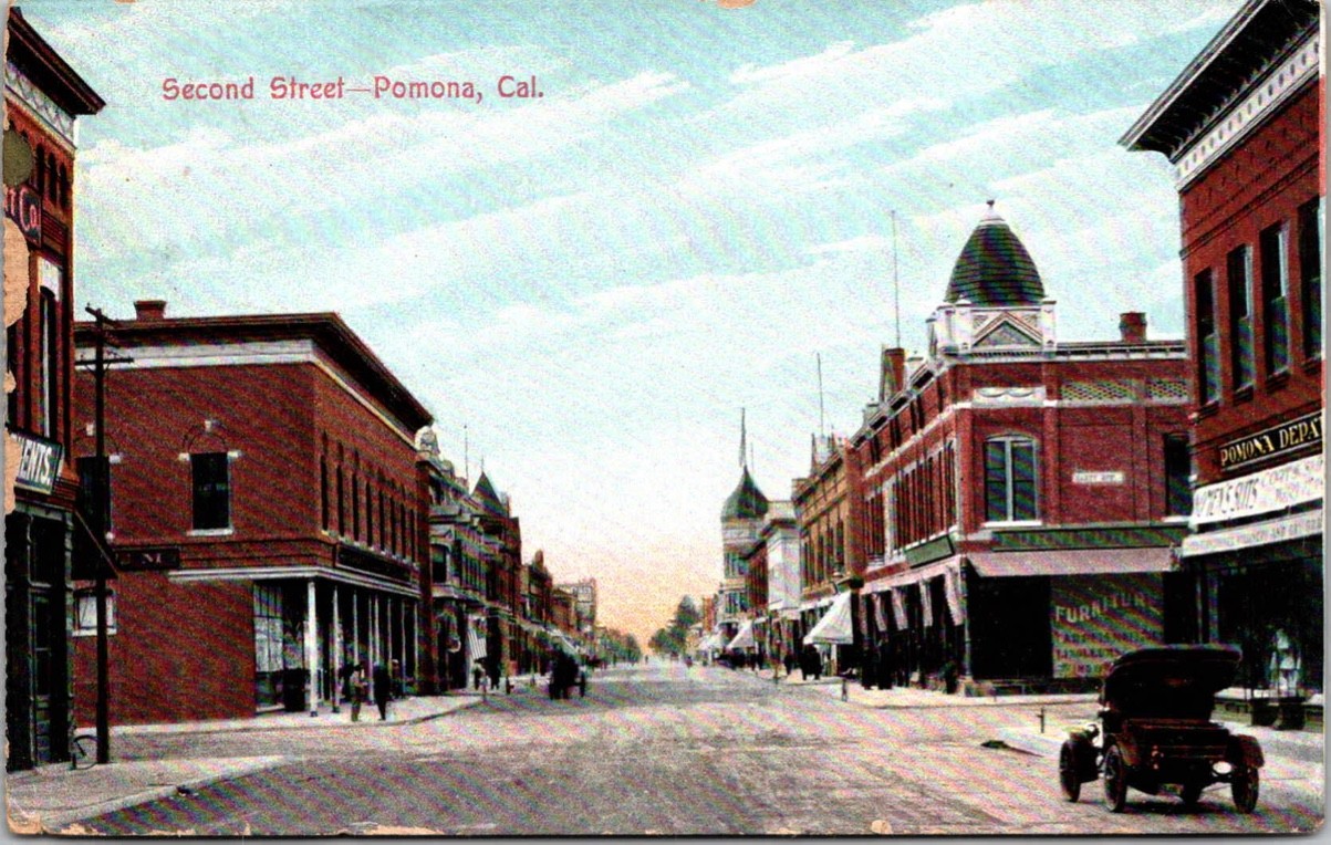 c1910 Second Street View Pomona California CA Los Angeles County Postcard