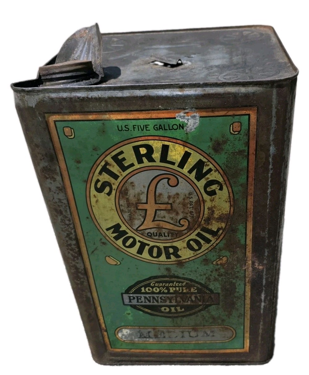 Rare Square Sterling Oil Can 5 Gallon.  Five